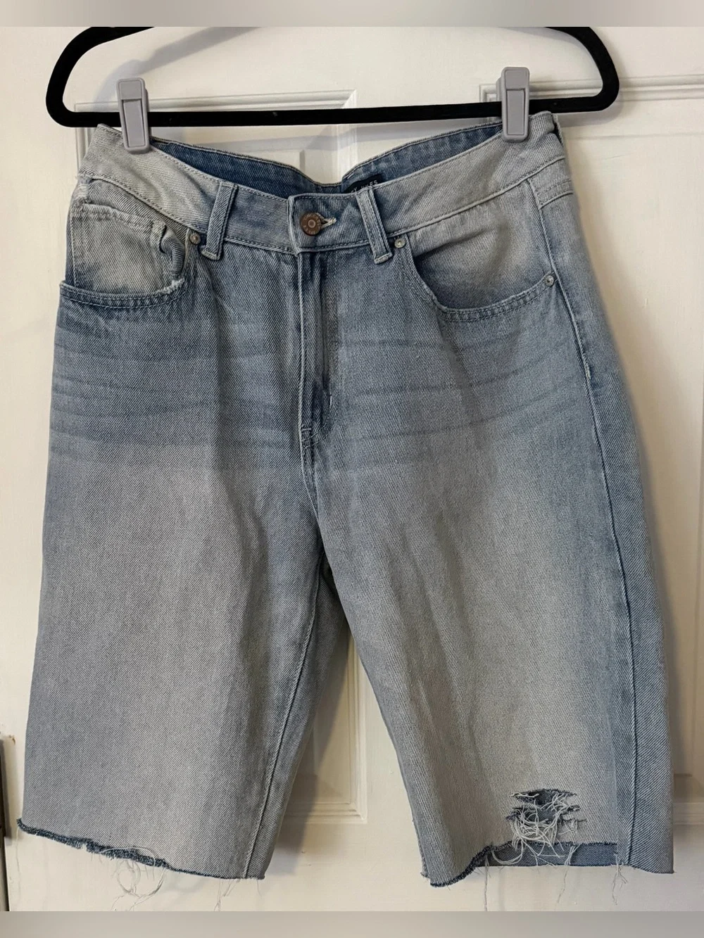 Sincerely Jules Denim Jorts Size 29 Longline Bermuda Shorts Raw Hem High Rise